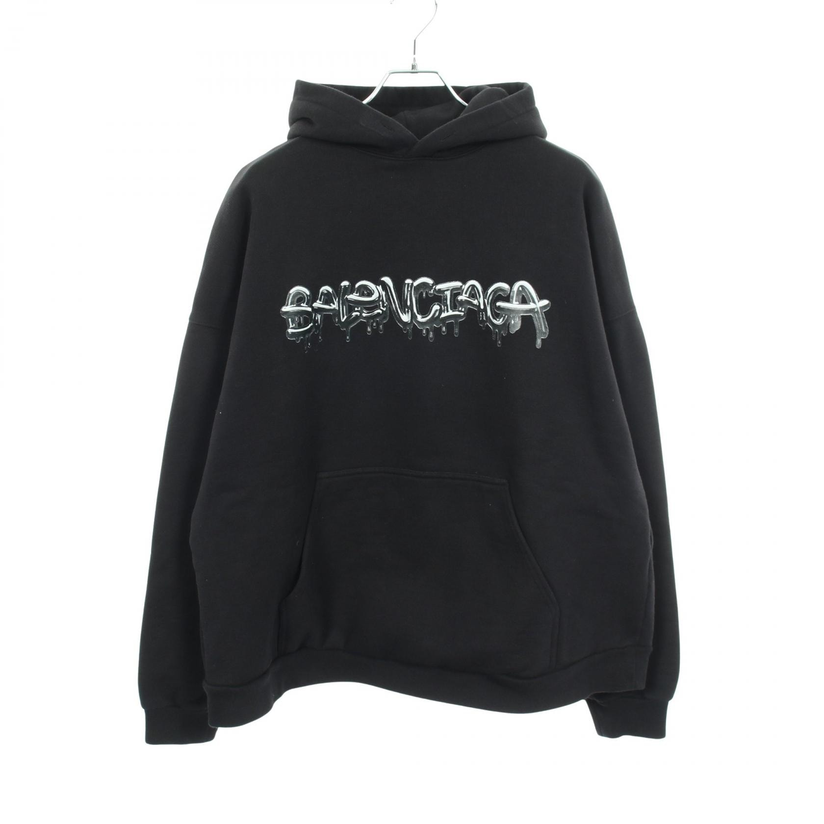 バレンシアガ BALENCIAGA ロゴプリント パーカー 衣料品 トップス コットン メンズ レディース ブラック系 674986 【中古】