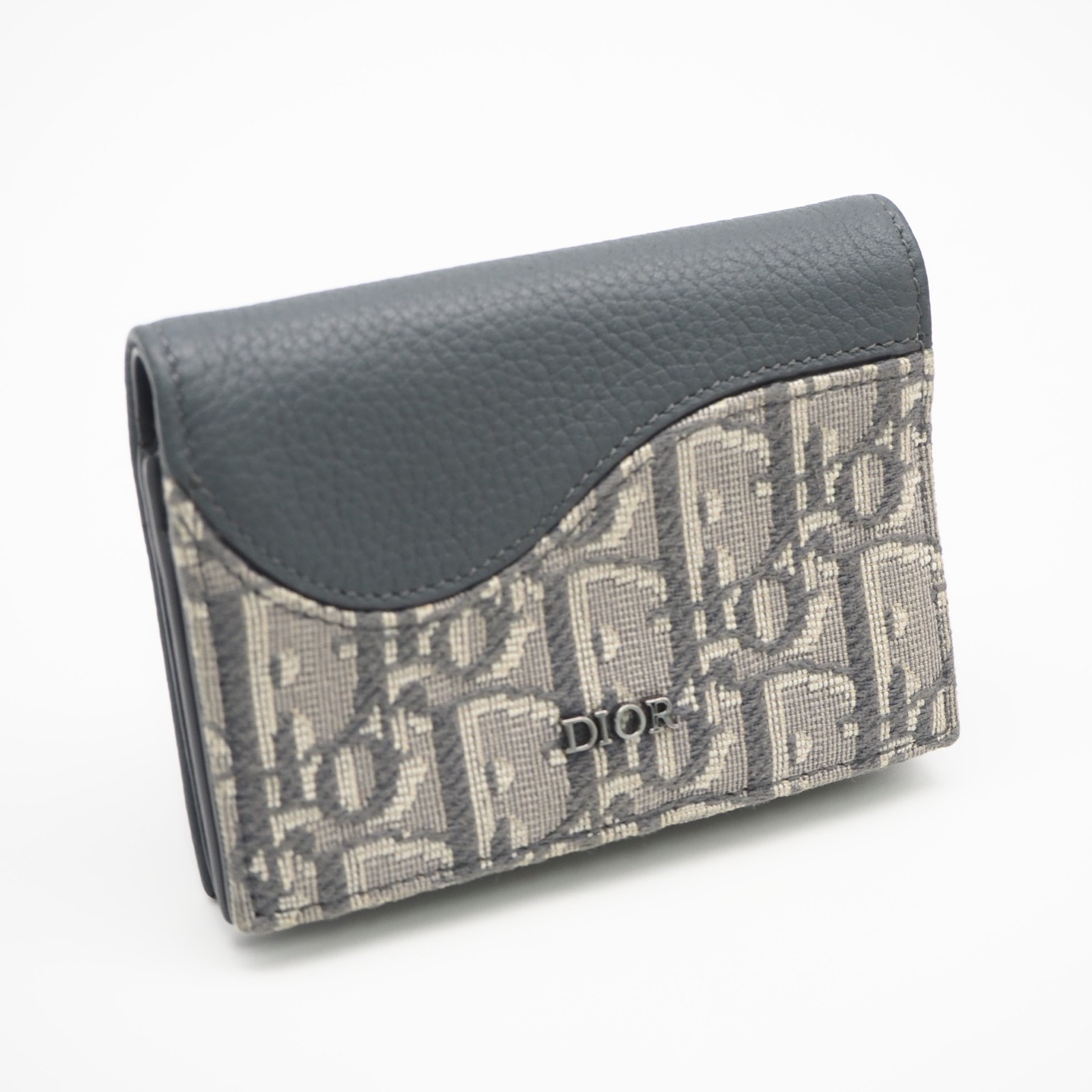 美品 Dior ディオール ディオールオブリーク Dior サドル ビジネスカードホルダー 2ADCH166YKS カードケース グレー キャンバス カーフレザー メンズ