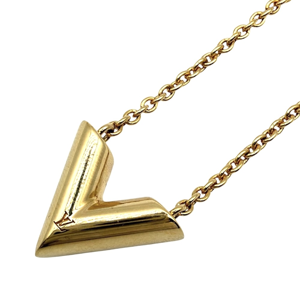 LOUIS VUITTON ルイヴィトン ネックレス エセンシャル V ペンダント アクセサリー アジャスター付き 真鍮    M00857 ゴールド ユニセックス 約9.3g【中古品】