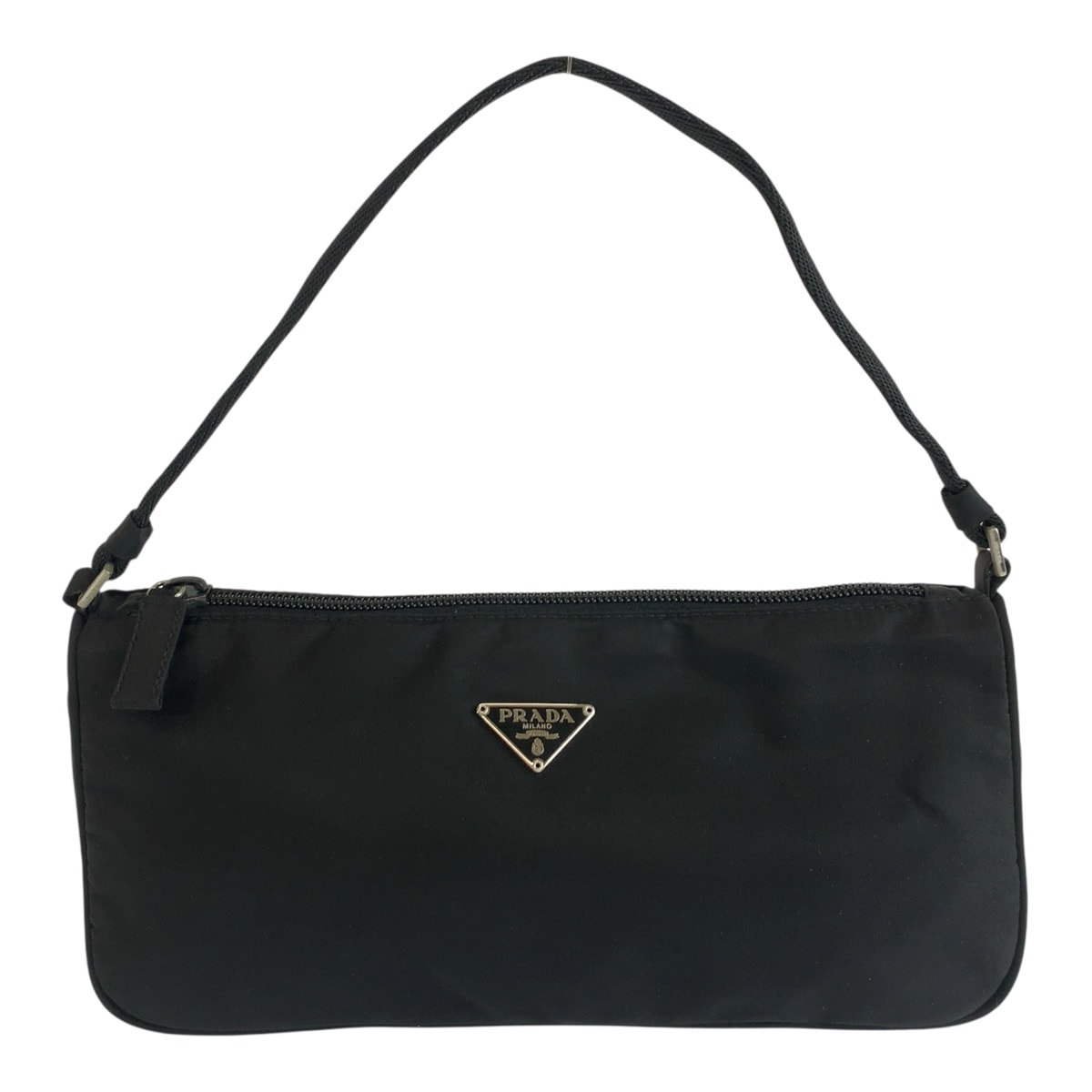 美品 PRADA プラダ テスート 三角ロゴプレート ブラック 黒 シルバー金具 ナイロン ハンドバッグ アクセサリーポーチ 604589 【中古】