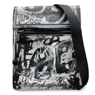 BALENCIAGA 希少 極美品 バレンシアガ EXPLORER グラフィティ エクスプローラー スモール ポーチ ショルダーバッグ 655982 アリーナラムスキン ブラック ホワイト ロゴ ポシェット Y2K Aランク 中古 鑑定済 バレンシアガバッグ