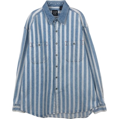 古着 ギャップ GAP DENIM ストライプ柄 マルチストライプ 長袖 デニムシャツ メンズXL相当/eaa652045