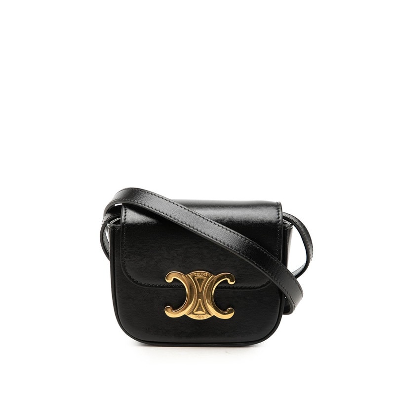 セリーヌ トリオンフ ミニクロード 斜め掛け ショルダーバッグ ポシェット ブラック レザー レディース CELINE 【中古】