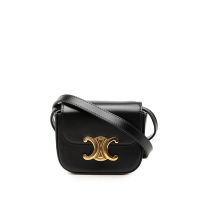 セリーヌ トリオンフ ミニクロード 斜め掛け ショルダーバッグ ポシェット ブラック レザー レディース CELINE 【中古】