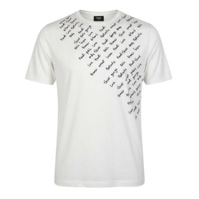 FENDI フェンディ クルーネックTシャツ エンブロイダリーTシャツ 文字刺繍 ホワイト コットン 半袖Tシャツ A3-00105 【中古】