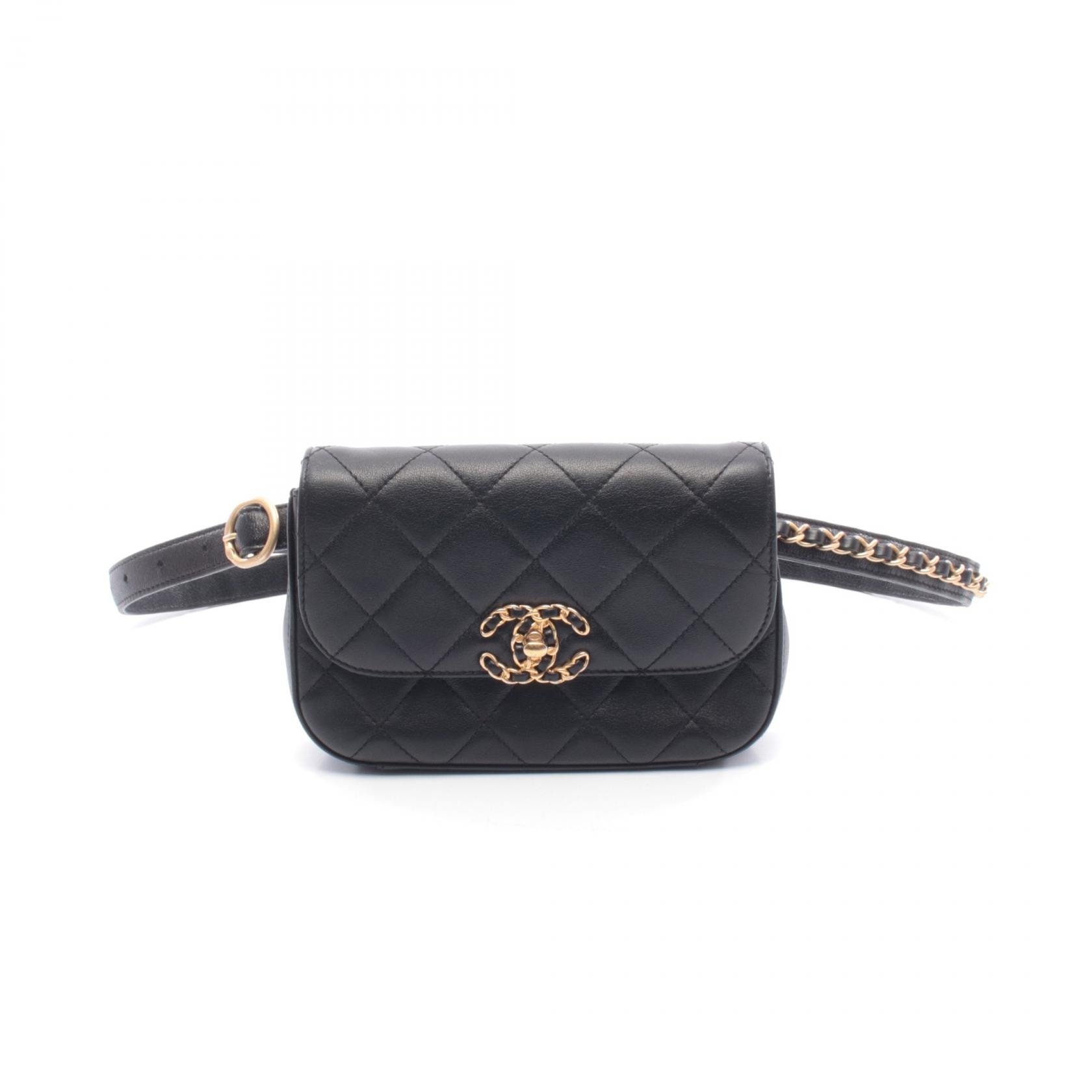 シャネル CHANEL CHANEL19 ウエストバッグ バッグ ラムスキン(羊革) レディース ブラック系 【中古】