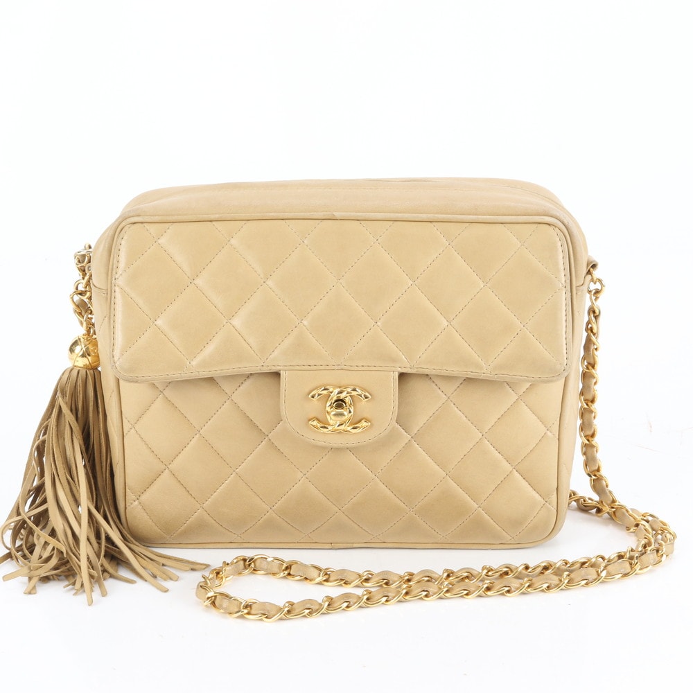 ■極美品 シャネル マトラッセラムスキン レザー チェーン フリンジ