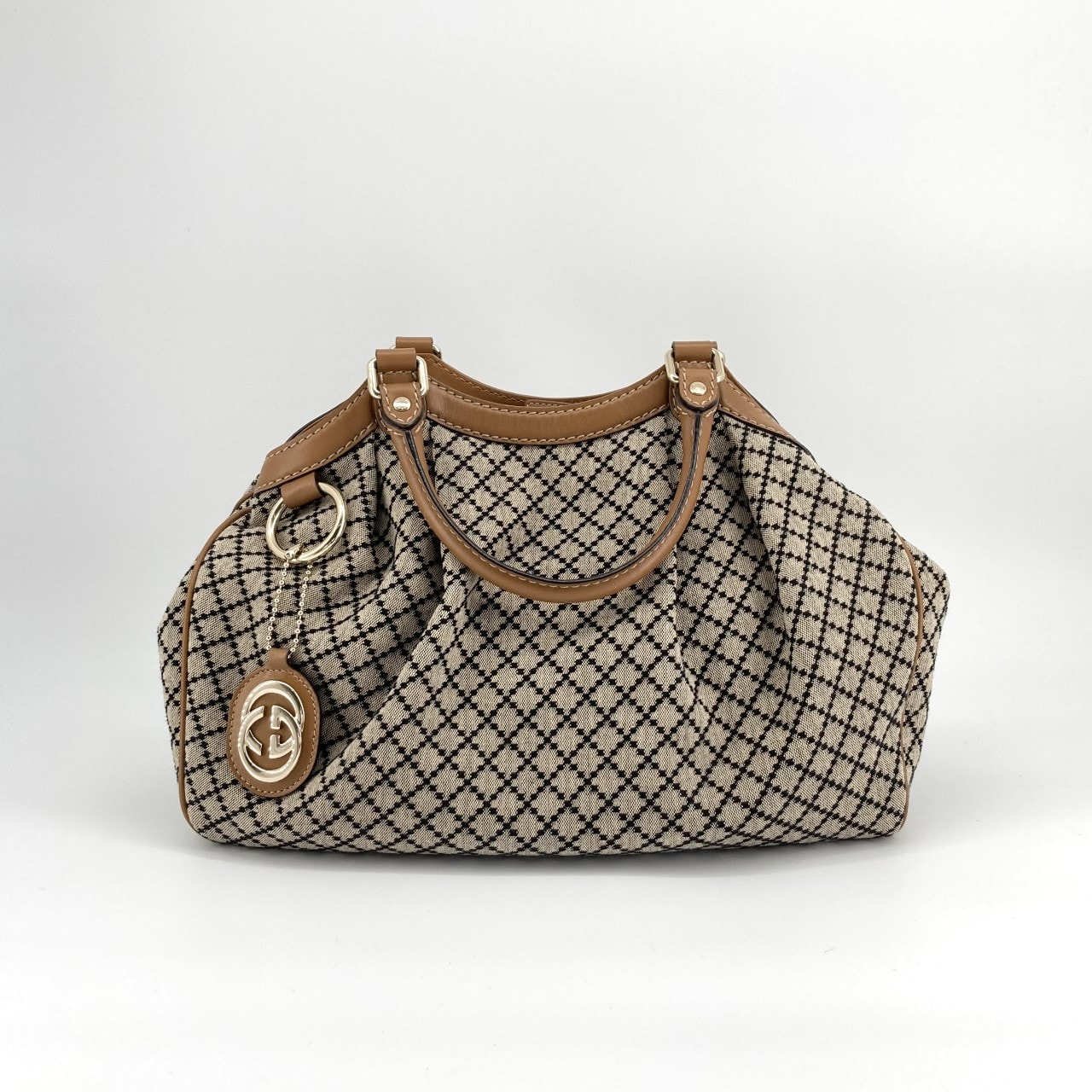 GUCCI(グッチ) ディアマンテスーキ− 211944 ハンドバッグ ベージュ×ブラウン