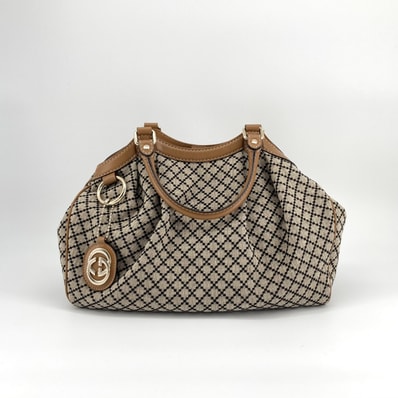 GUCCI(グッチ) ディアマンテスーキ− 211944 ハンドバッグ ベージュ×ブラウン