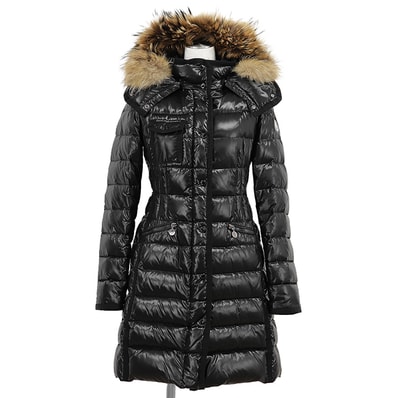 【美品】MONCLER モンクレール ダウンコート サイズ 00 レディース HERMIFUR エルミファー シャイニーナイロン ファーフード ロゴ ワッペン アウター ブラック 黒 ハンガリー製