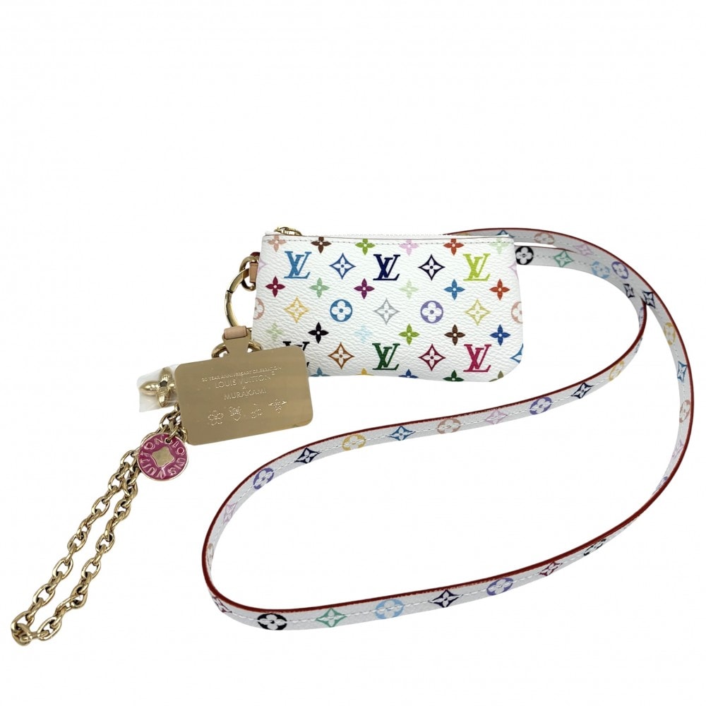 LOUIS VUITTON ルイヴィトン キーホルダー モノグラム 村上隆 フォンホルダー LV×TM 小物 ポーチ M14099 ホワイト 白 マルチカラー ゴールド金具 レディース 美品【中古品】