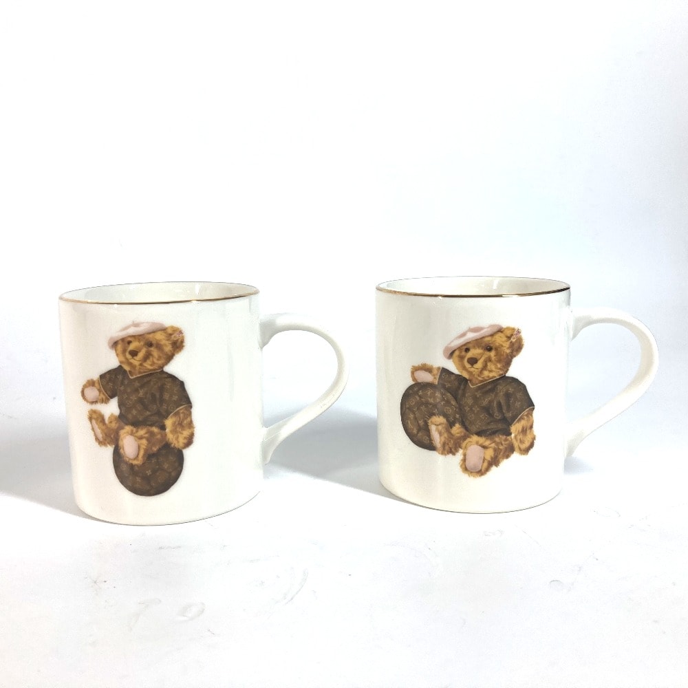 ルイヴィトン LOUIS VUITTON シュタイフ Steiff モノグラム テディベア モチーフ クマ ペア 2客 セット 食器 コップ マグカップ 陶器 ホワイト 未使用