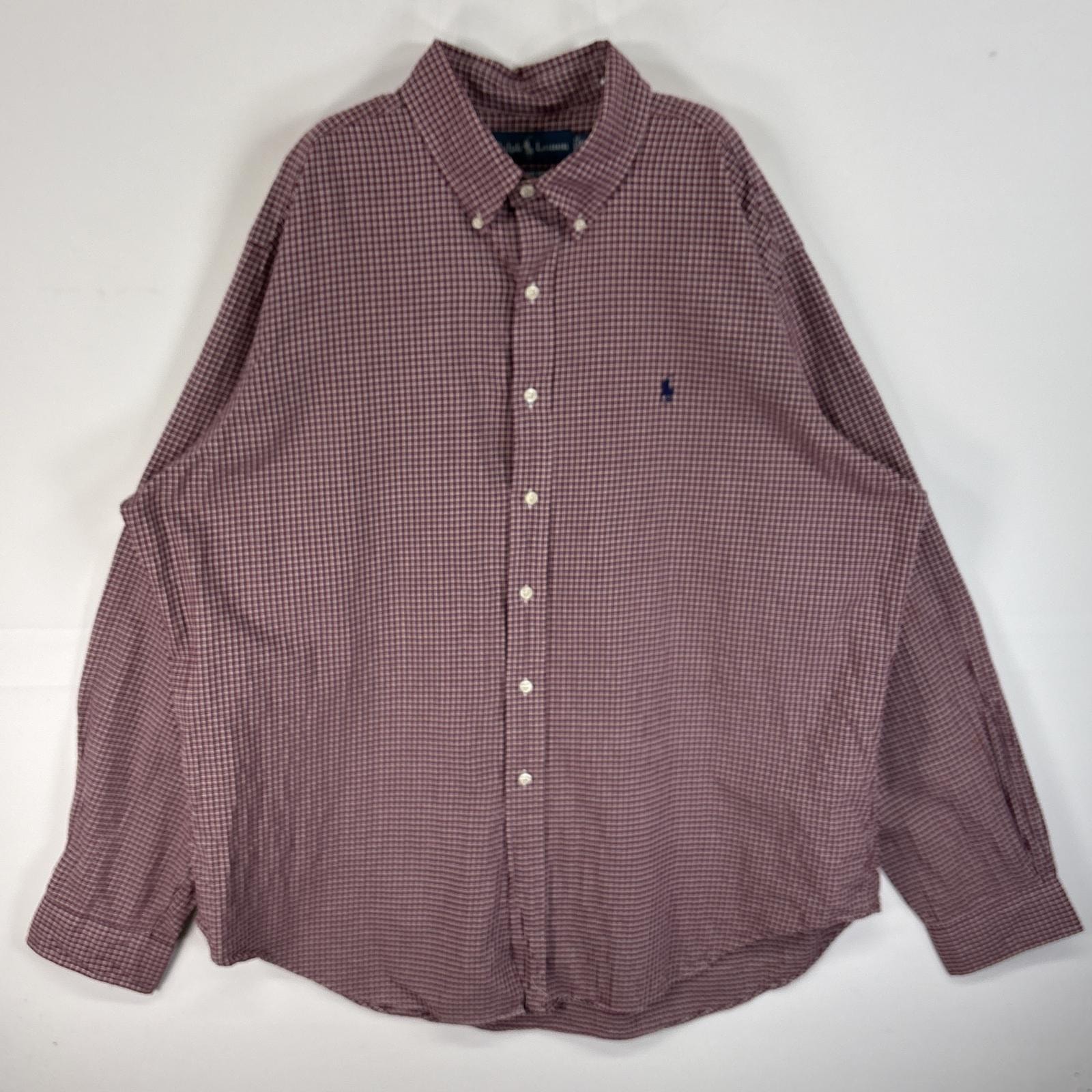 古着 ラルフローレン RALPH LAUREN 長袖シャツ ロゴ 刺繍 ボタンダウン 大きいサイズ 14041  パープル系 チェック メンズ