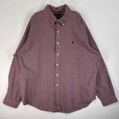 古着 ラルフローレン RALPH LAUREN 長袖シャツ ロゴ 刺繍 ボタンダウン 大きいサイズ 14041 パープル系 チェック メンズ