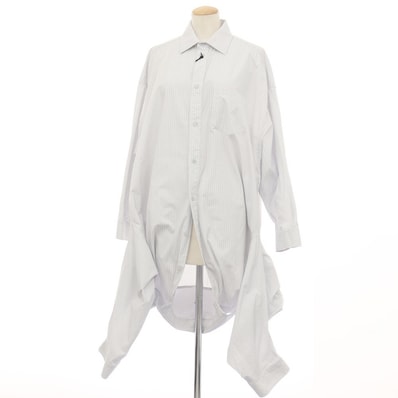 【中古】バレンシアガ BALENCIAGA コットン ストライプ カジュアルシャツ ライトブルーxブラック【サイズ1】【レディース】