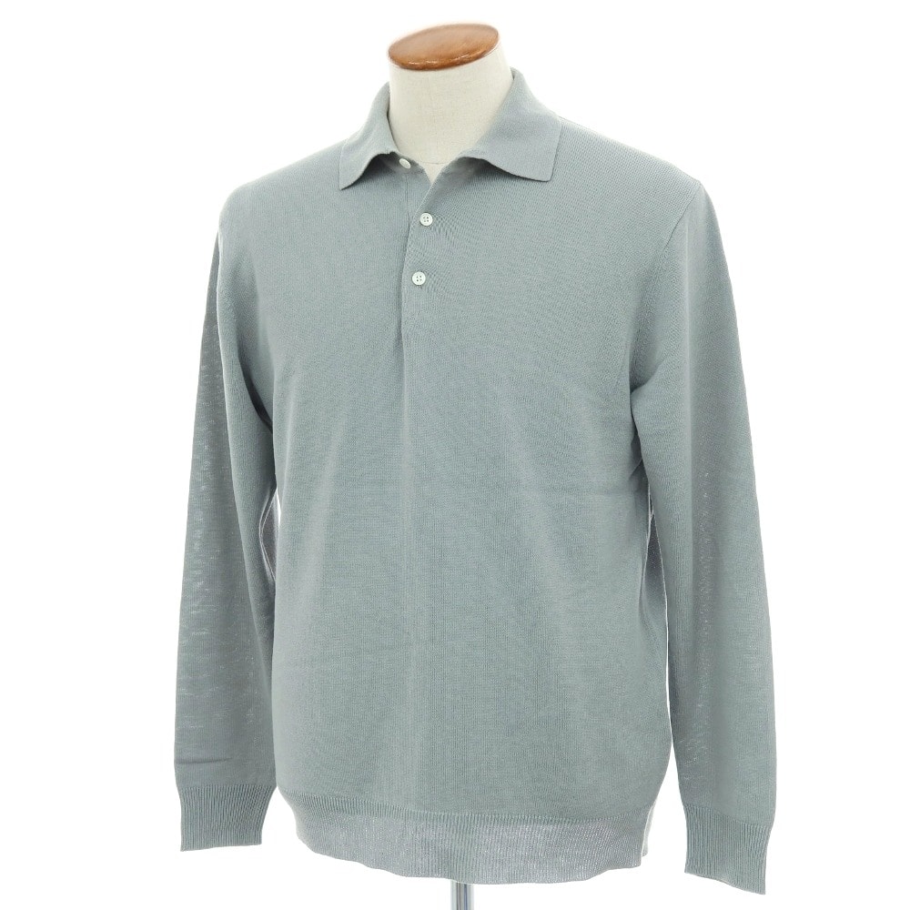 【中古】ビームスプラス BEAMS PLUS レーヨンコットン 長袖 ポロニット ブルーグレー【サイズM】【メンズ】