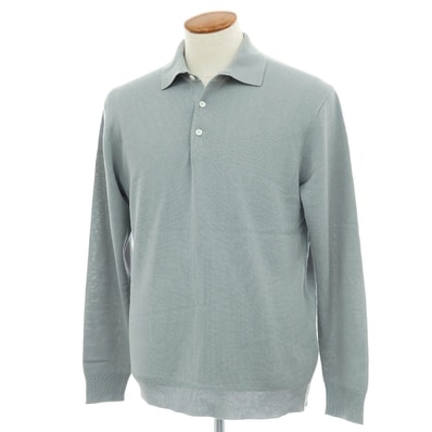 【中古】ビームスプラス BEAMS PLUS レーヨンコットン 長袖 ポロニット ブルーグレー【サイズM】【メンズ】