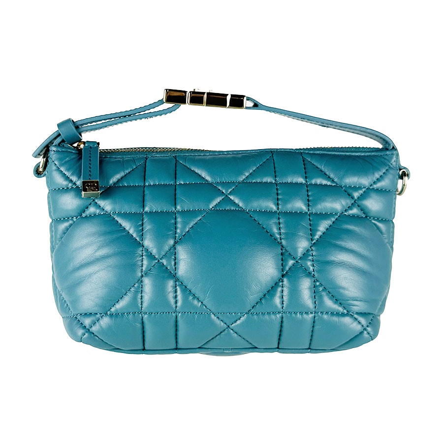 クリスチャンディオール Christian Dior ハンドバッグ ノマド ポーチ スモール レザー ターコイズブルー レディース【中古】 z11098