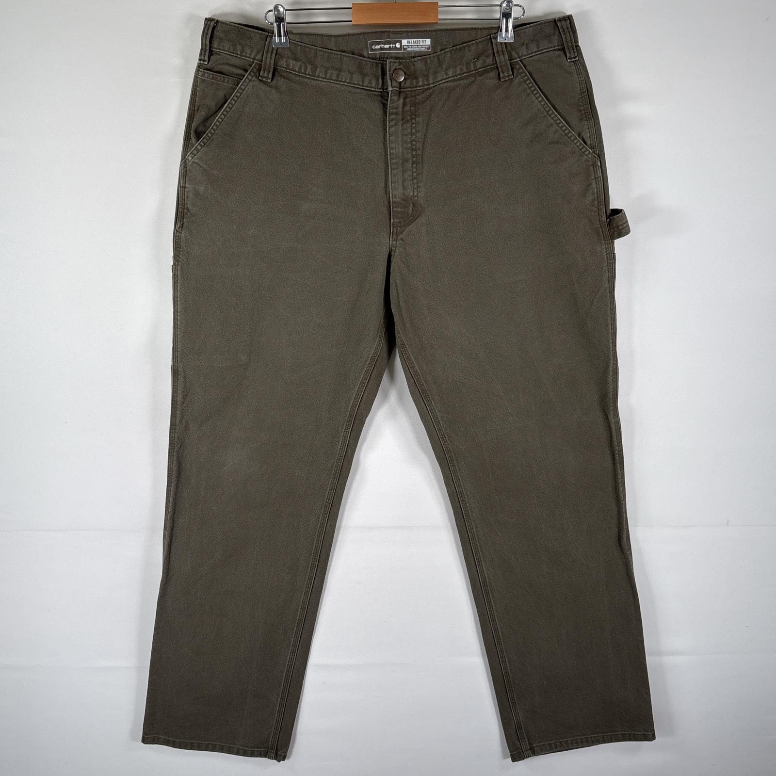 古着 カーハート Carhartt ワークパンツ ダック地 ペインター ジップ ワンポイントロゴ 作業着 w42 L34  ブラウン系 メンズ