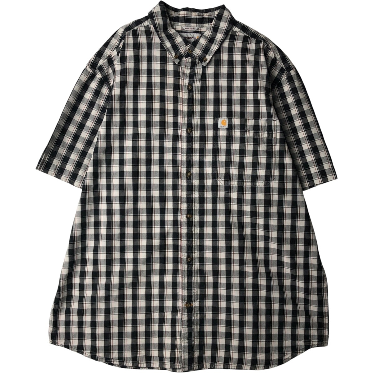古着 カーハート Carhartt RELAXED FIT チェック柄 ボタンダウン 半袖 ワークシャツ メンズXL相当/eaa640927