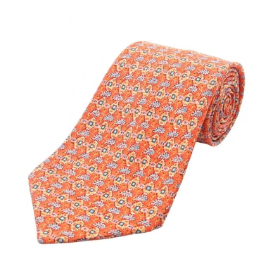 エルメス HERMES 総柄 ネクタイ 衣料品 シルク シルク オレンジ メンズ オレンジ系 / マルチカラー 【中古】