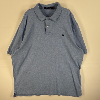 古着 ポロ・ラルフローレン POLO RALPH LAUREN 半袖 ポロシャツ ロゴ 刺繍 大きいサイズ 2ボタン XL 水色 無地 メンズ