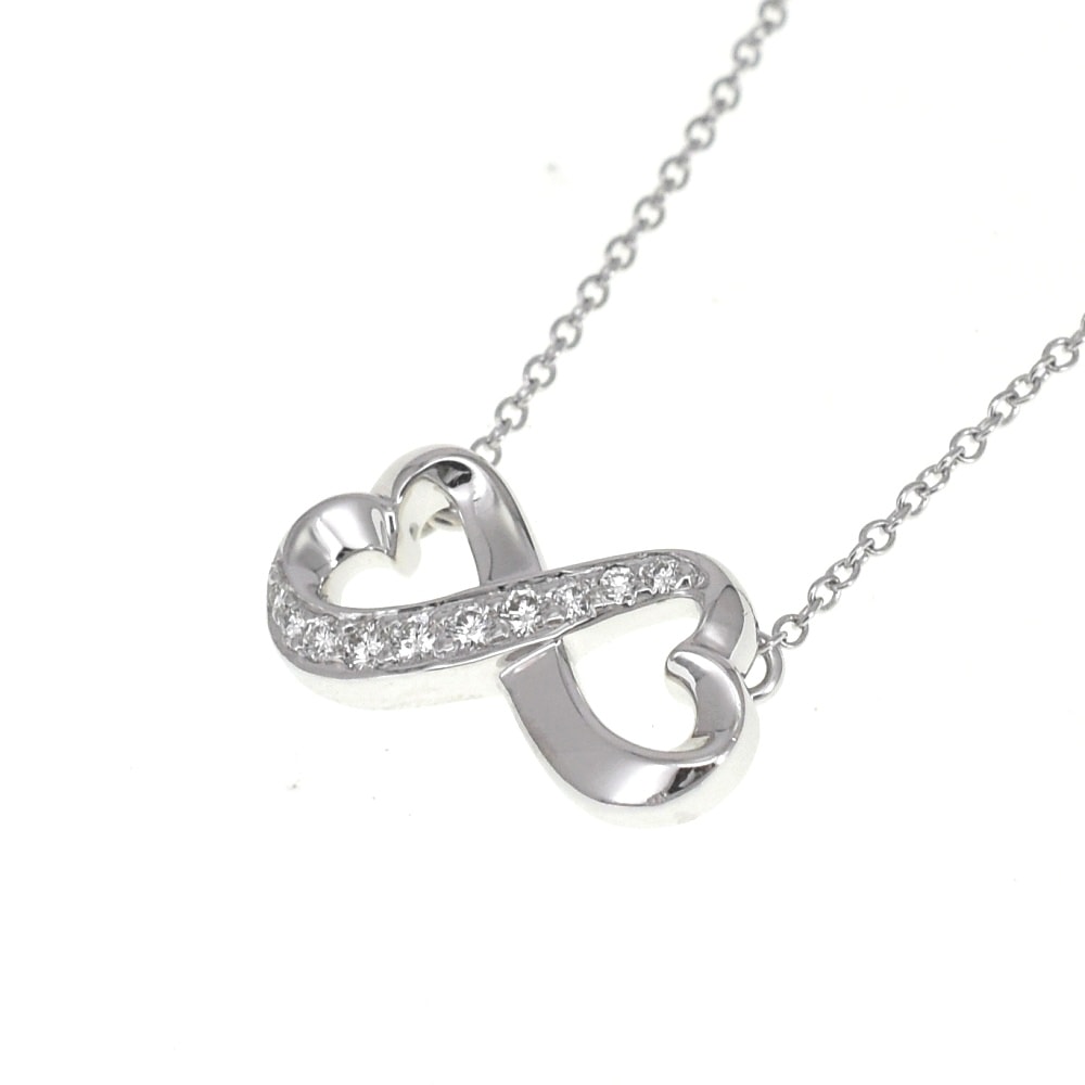 ティファニー TIFFANY&Co. パロマ・ピカソ ダブルラビング ハート ペンダント ネックレス K18WG ダイヤモンド レディース 袋付き S#139293