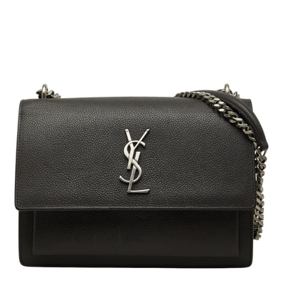 サンローラン YSLロゴ サンセット ミディアム チェーン ショルダーバッグ 442906 グレー レザー レディース SAINT LAURENT 【中古】