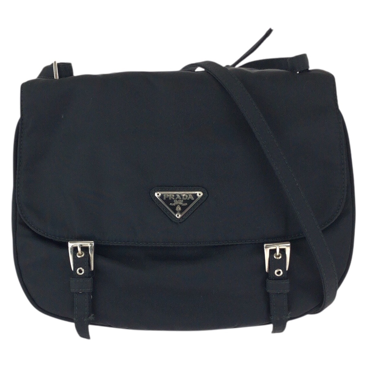 美品 PRADA プラダ テスート 三角ロゴプレート ブラック 黒 シルバー金具 ナイロン ショルダーバッグ ポシェット 601928 【中古】