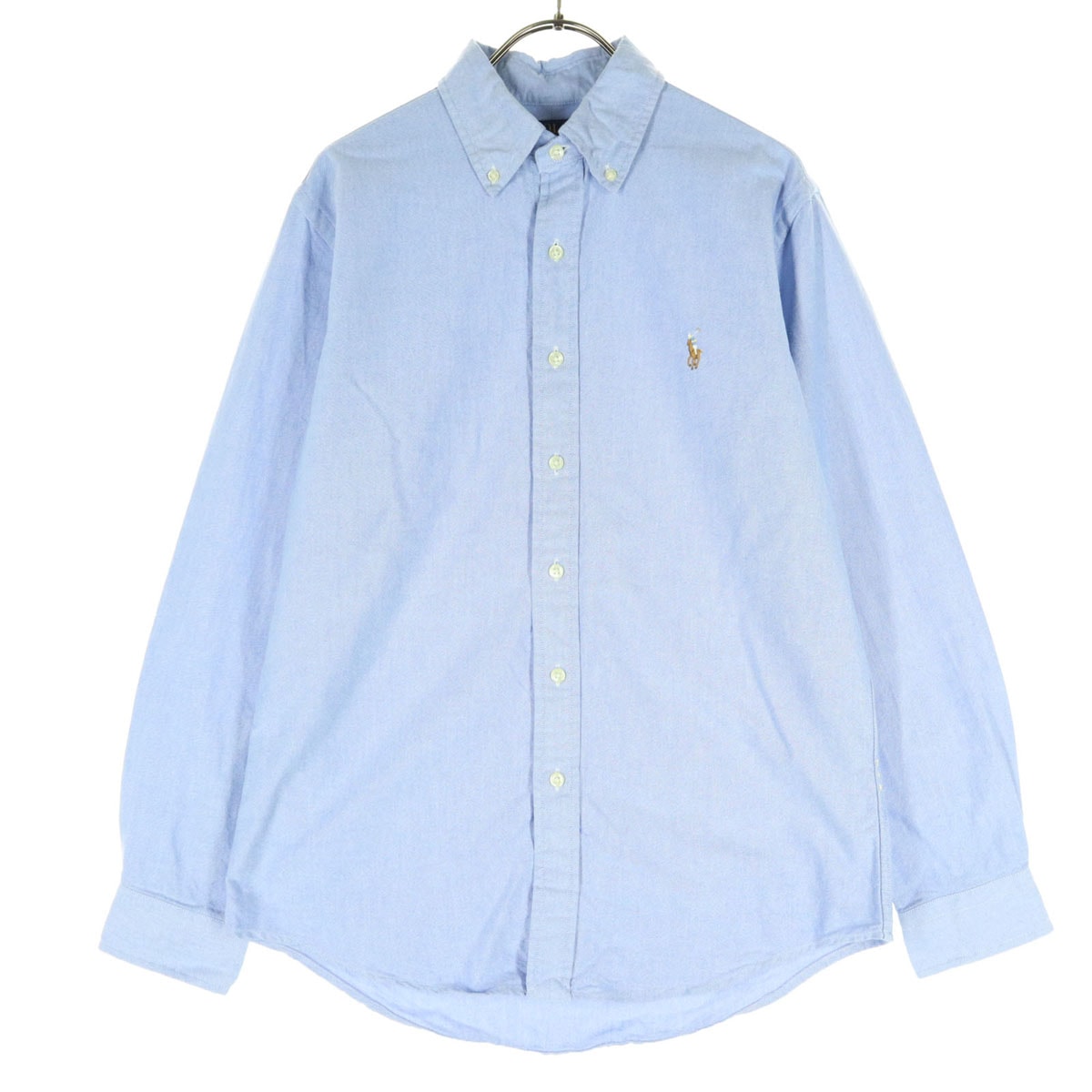 美品 POLO RALPH LAUREN ポロラルフローレン ワンポイントロゴ 長袖 コットンシャツ S ライトブルー