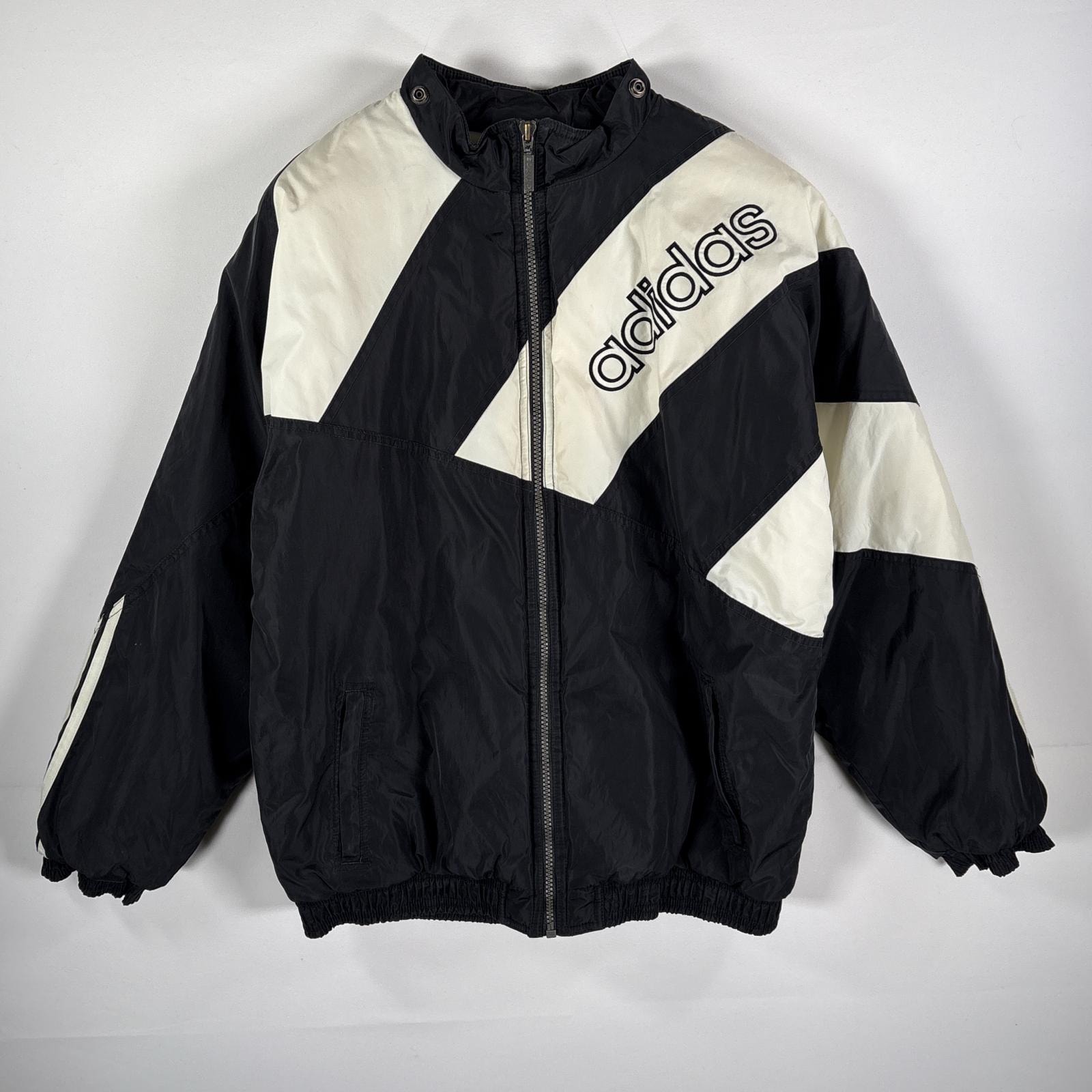 古着 90's/90年代 アディダス adidas ナイロンジャケット ビッグロゴ刺繍 裏地キルティング 厚手 XL  ブラック メンズ
