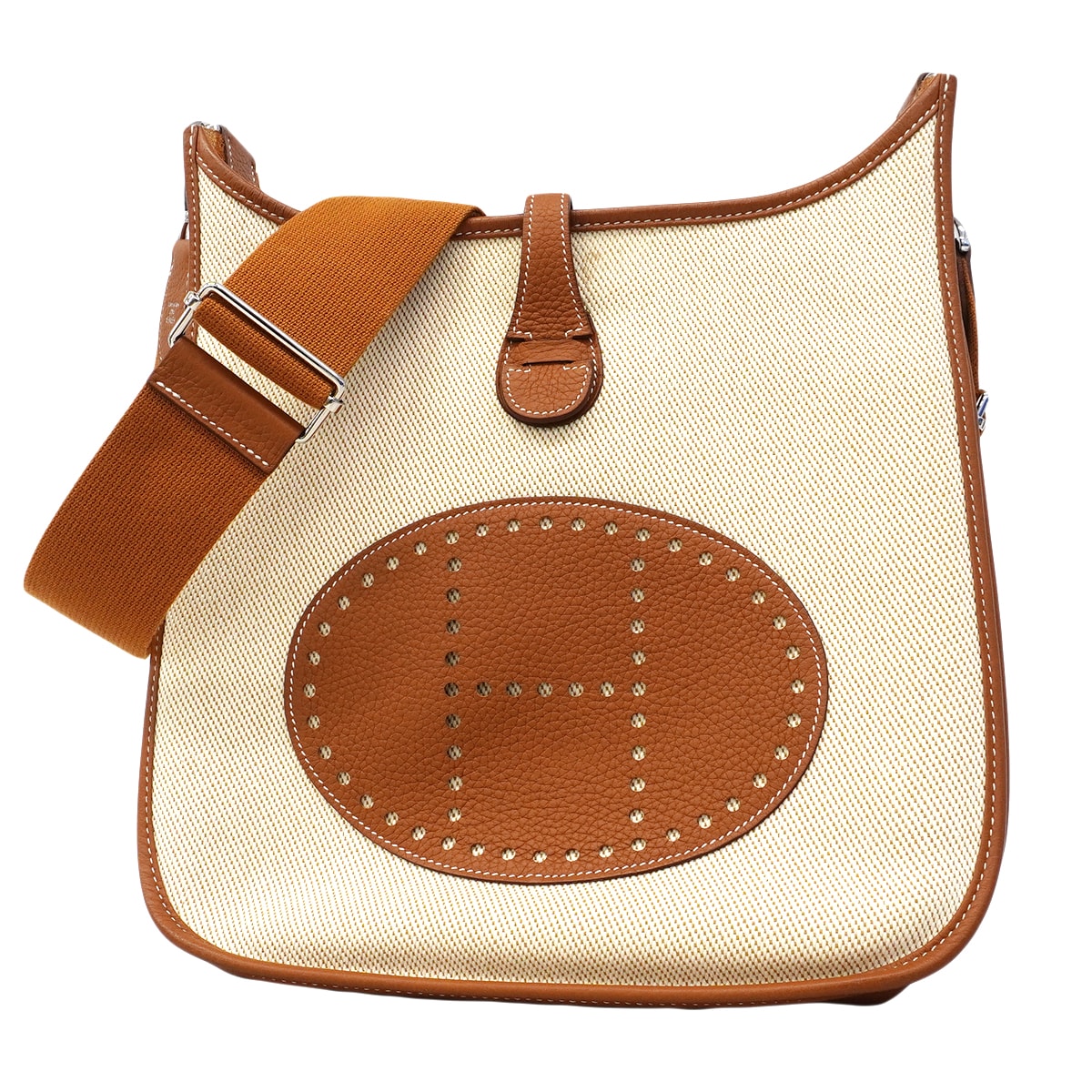 ★SALE【6fb3222】エルメス ショルダーバッグ エヴリン3PM トワルアッシュ ゴールド シルバー金具 Z刻印【中古】レディース