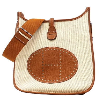 ★SALE【6fb3222】エルメス ショルダーバッグ エヴリン3PM トワルアッシュ ゴールド シルバー金具 Z刻印【中古】レディース