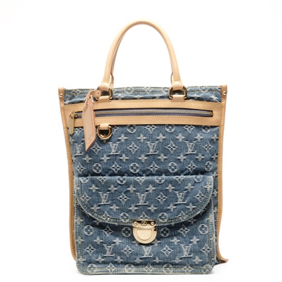 ヴィトン LV モノグラムデニム フラットショッパー ハンドバッグ【中古】
