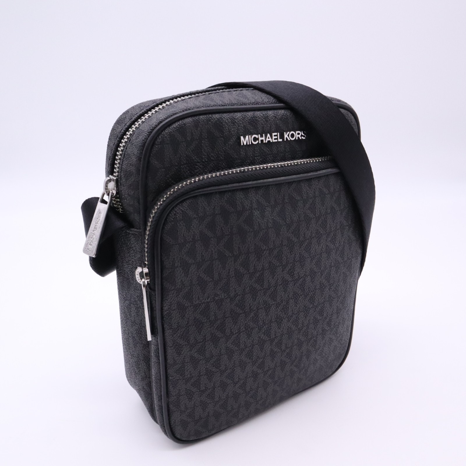 極美品 Michael Kors マイケルコース コーティングキャンバス ジェット セット トラベル ショルダーバッグ 35F1STVC2B ショルダーバッグ ブラック グレー コーティングキャンバス レディース