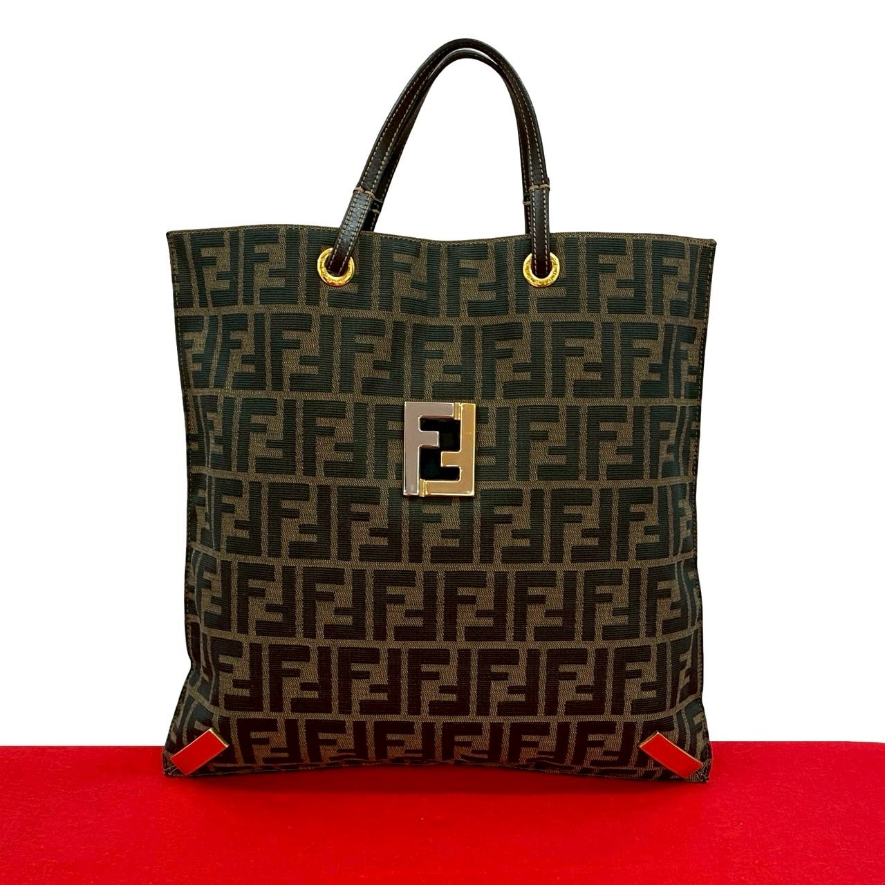 FENDI フェンディ ズッカ FF 柄 キャンバス レザー トートバッグ ブラウン
 28041