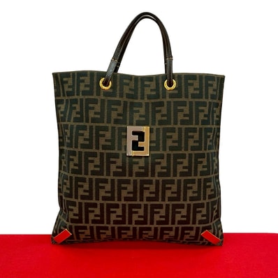 FENDI フェンディ ズッカ FF 柄 キャンバス レザー トートバッグ ブラウン
28041