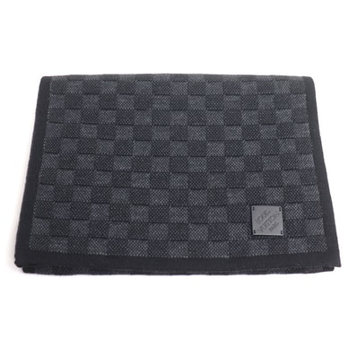 LOUIS VUITTON ルイ・ヴィトン ネオ プティ ダミエ マフラー ブラック M77988 MY0275 メンズ【中古】【美品】