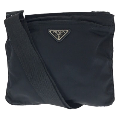 美品 PRADA プラダ テスート 三角ロゴプレート ブラック 黒 シルバー金具 ナイロン ショルダーバッグ 602300 【中古】