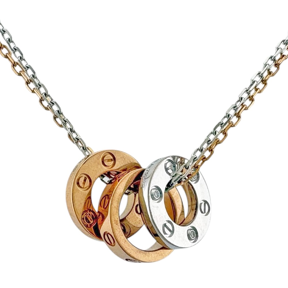 カルティエ スリーフープ ネックレス 18金 K18ホワイトゴールド ダイヤモンド レディース CARTIER  中古