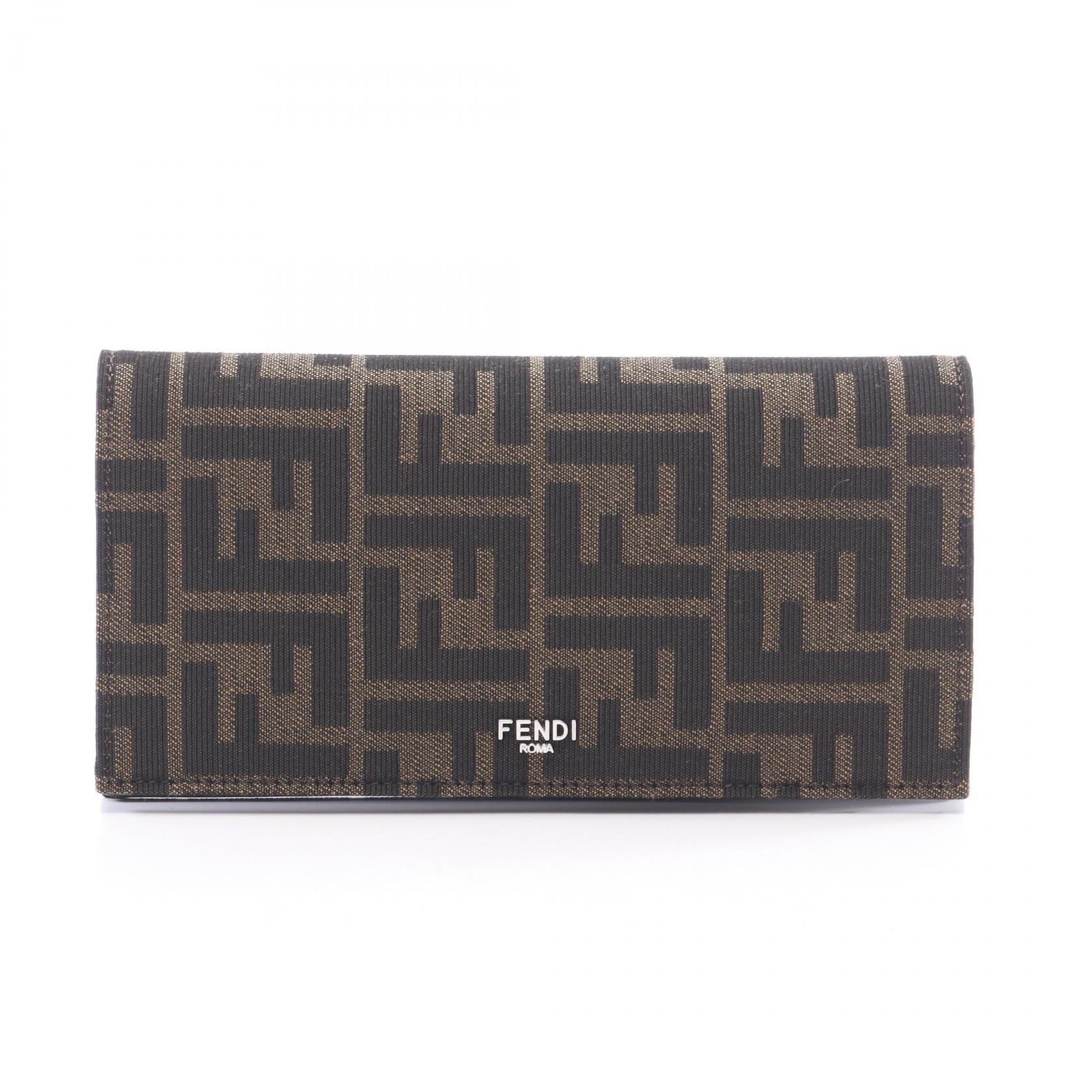 フェンディ FENDI FFウォレット ズッカ 二つ折り長財布 財布 キャンバス メンズ ブラウン系 7M0355ALWKF0L3T 【新品】