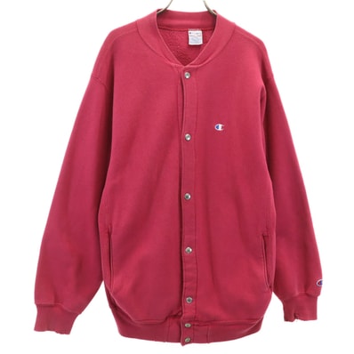 Champion チャンピオン 90s USA製 オールド 刺繍タグ 長袖 リバースウィーブ スウェット カーディガン L レッドピンク