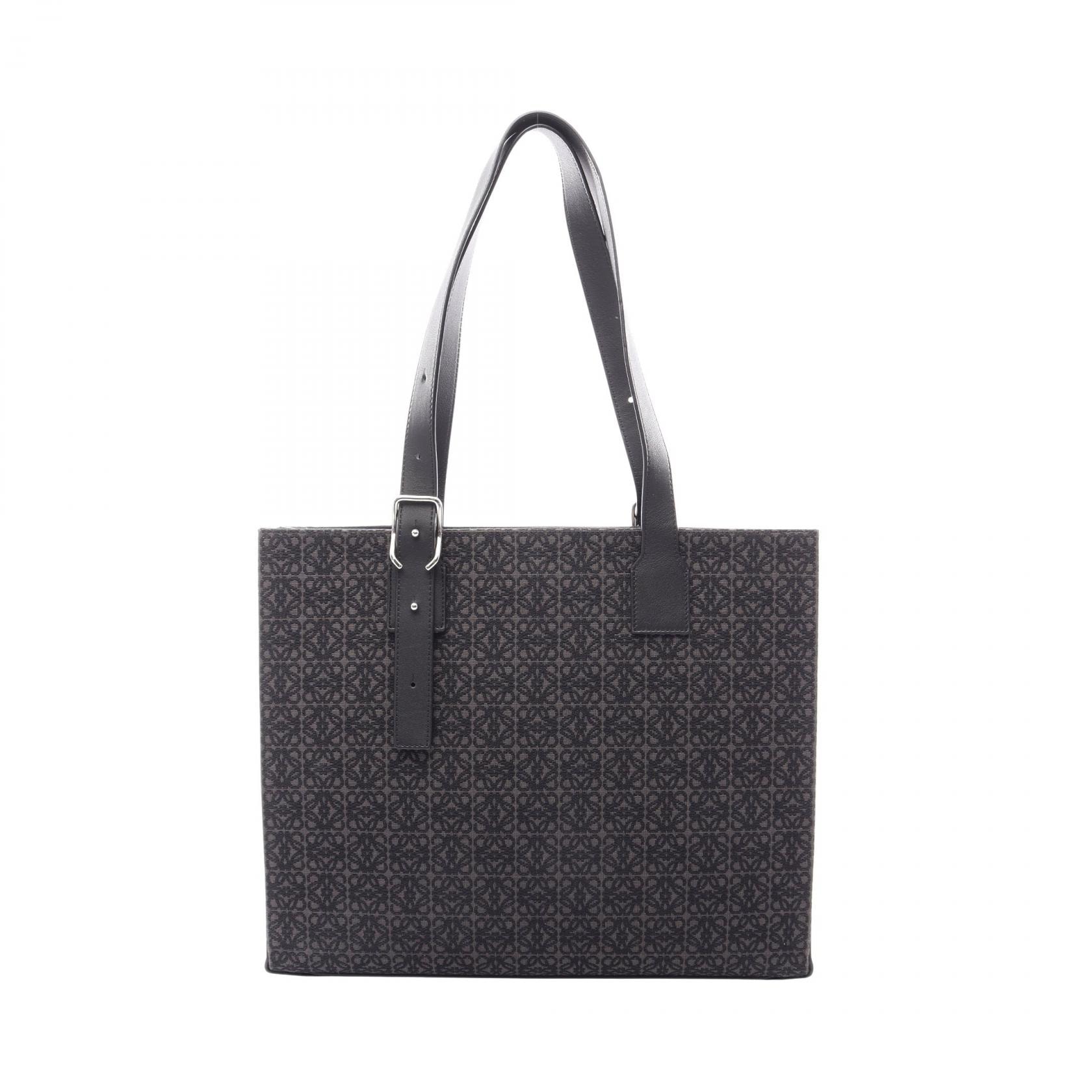 ロエベ LOEWE バックルホリゾンタル アナグラム トートバッグ バッグ キャンバス レザー メンズ ブラック系 / グレー系 【中古】