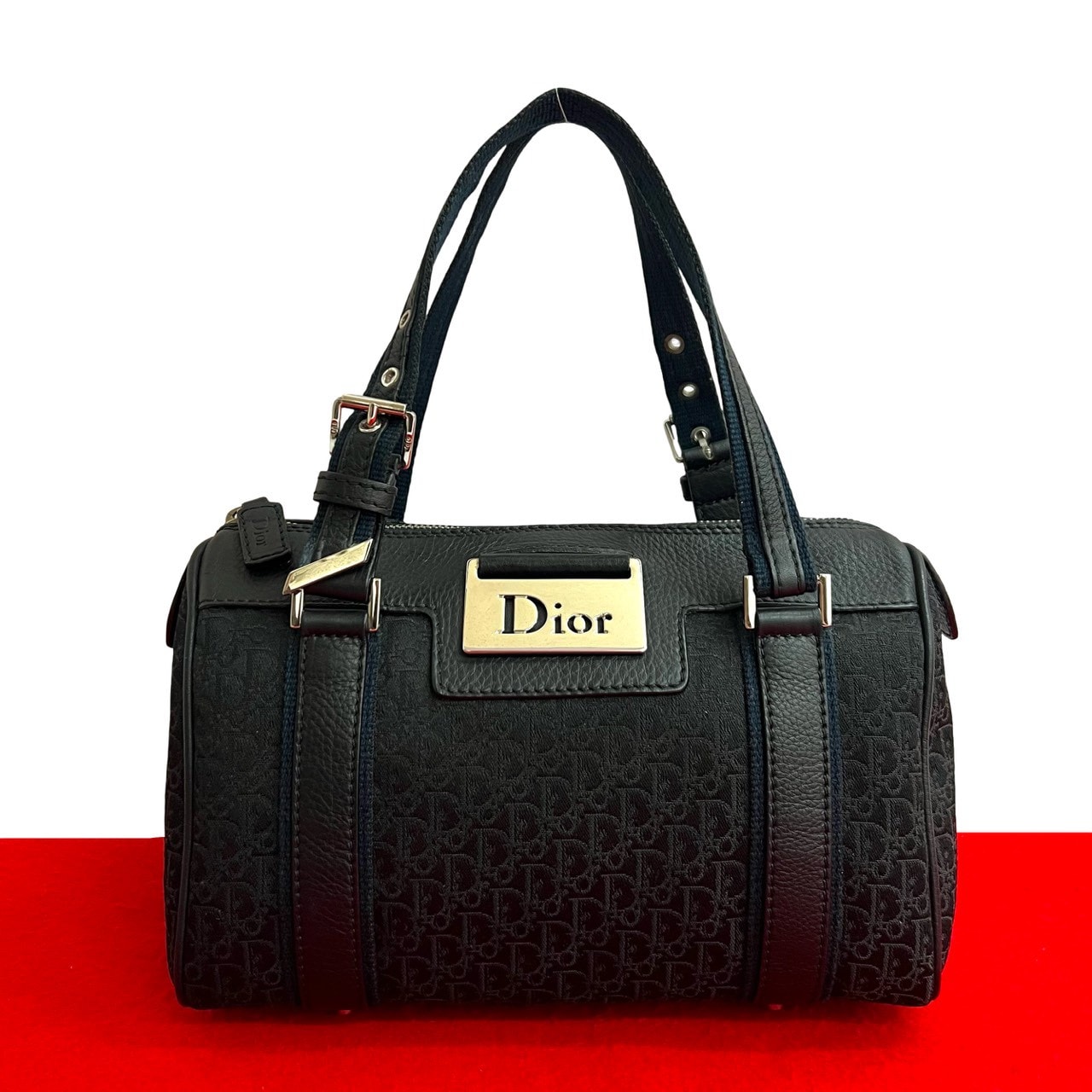 Christian Dior ディオール トロッター 柄 キャンバス レザー ハンドバッグ ブラック
 73180