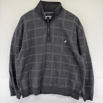 古着 ノーティカ NAUTICA スウェット 大きいサイズ プルオーバー ハーフジップ トレーナー 2XL グレー系 チェック メンズ