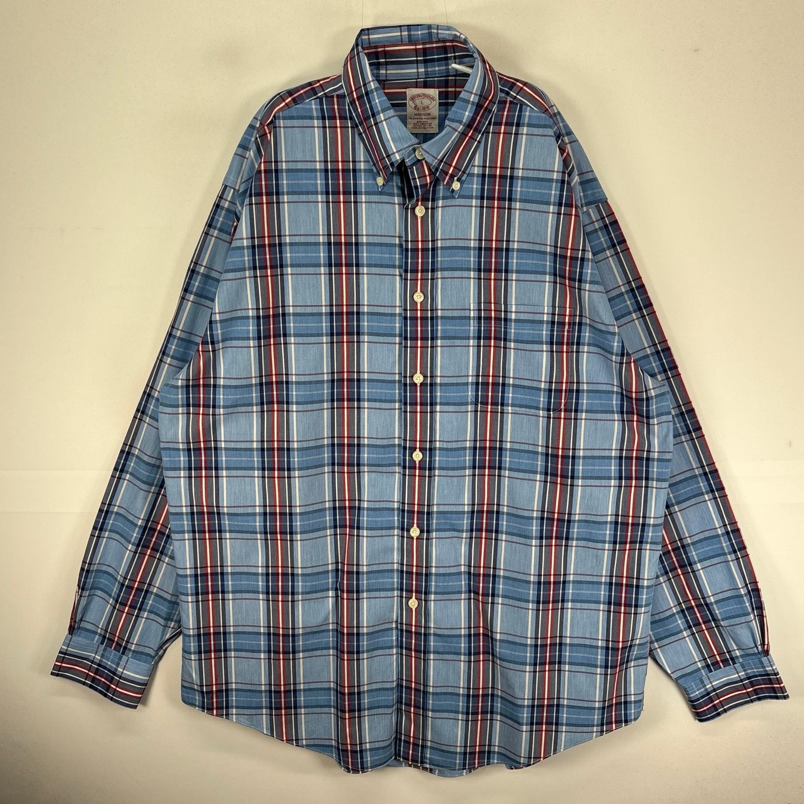 古着 ブルックスブラザーズ Brooks Brothers 長袖シャツ ボタンダウン 胸ポケット L ブルー系 チェック メンズ