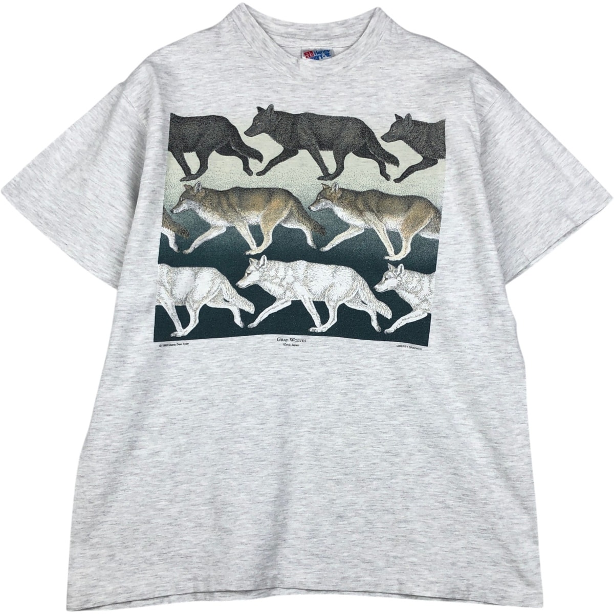 古着 90年代 ヘインズ Hanes BEEFY-T オオカミ柄 アニマルTシャツ USA製 メンズL相当 ヴィンテージ/eaa646502