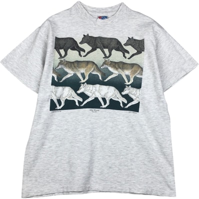古着 90年代 ヘインズ Hanes BEEFY-T オオカミ柄 アニマルTシャツ USA製 メンズL相当 ヴィンテージ/eaa646502