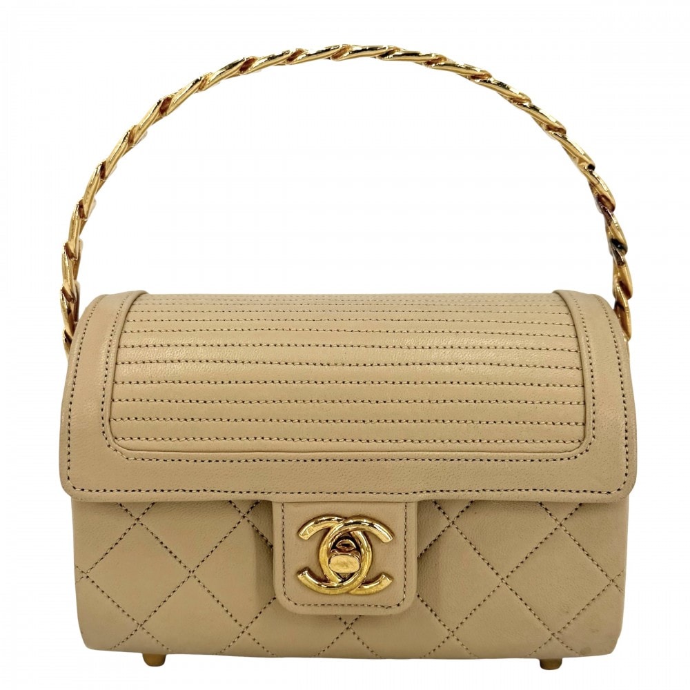 CHANEL シャネル ハンドバッグ マトラッセ トップハンドル ミニバッグ ヴィンテージ ココマーク ラムスキン    ベージュ ゴールド金具 ボーイズ【中古品】