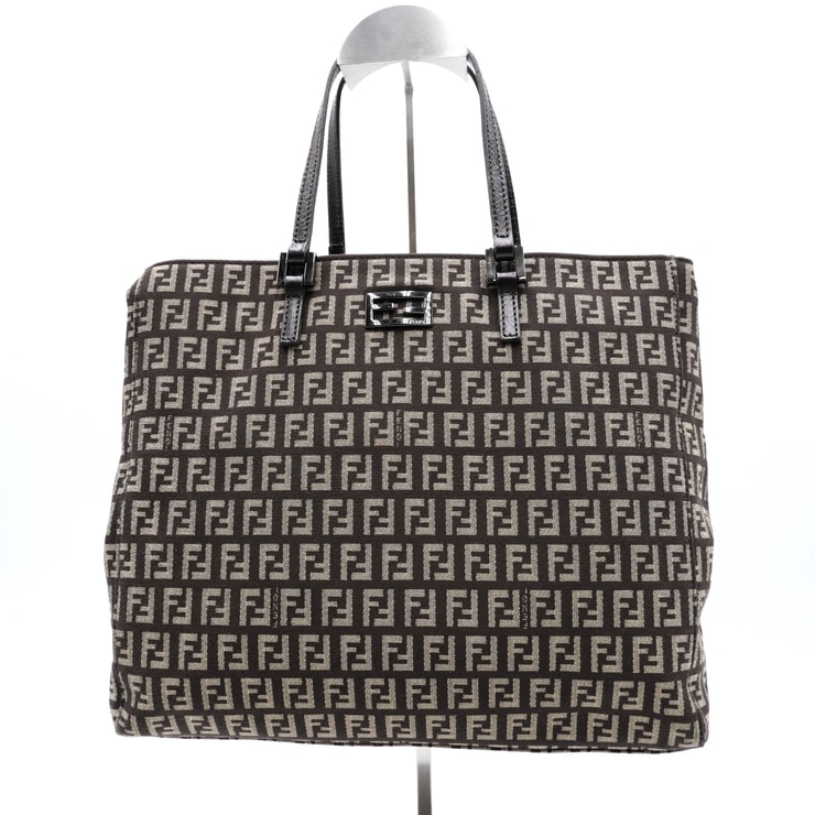 FENDI(フェンディ)ズッキーノ ヴィンテージ トートバッグ ハンドバッグ FF柄 キャンバス ブラウン レザー シルバー金具 レディース【中古】